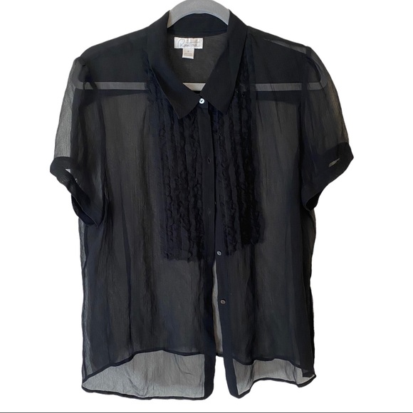 Robin Howe Sheer Button Down Shirt Size 16 Fringe Detail - Picture 1 of 5